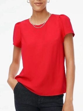 J Crew Short Sleeve Red Blouse, Shell, Size M